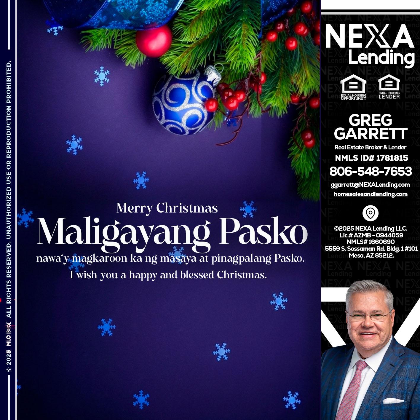 Maligayang Pasko - Greg Garrett -Real Estate Broker & Lender