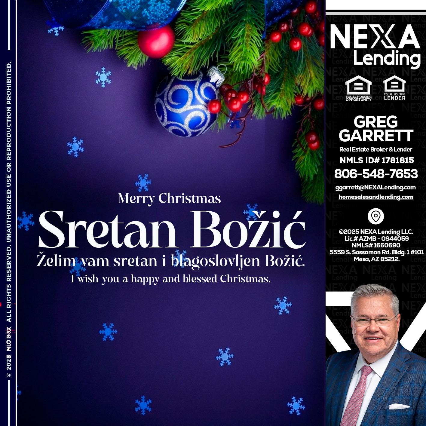 Sretan Božić - Greg Garrett -Real Estate Broker & Lender