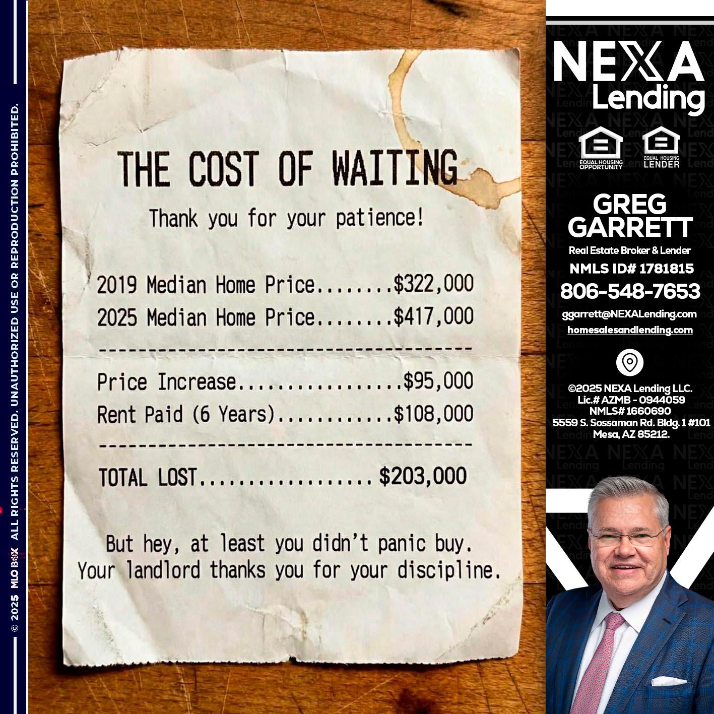 THE COST OF WAITING - Greg Garrett -Real Estate Broker & Lender