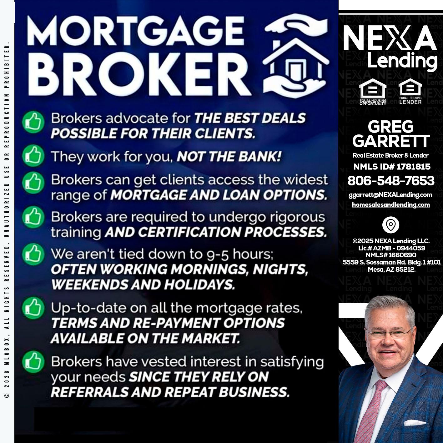 MORTGAGE BROKER - Greg Garrett -Real Estate Broker & Lender