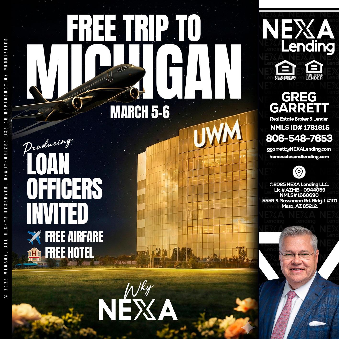 free Michigan trip - Greg Garrett -Real Estate Broker & Lender