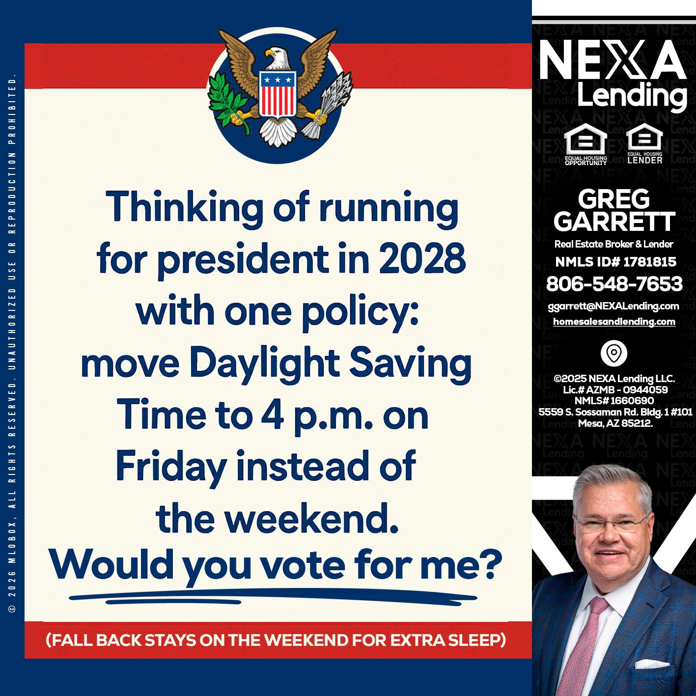 THINKING OF RUNING - Greg Garrett -Real Estate Broker & Lender