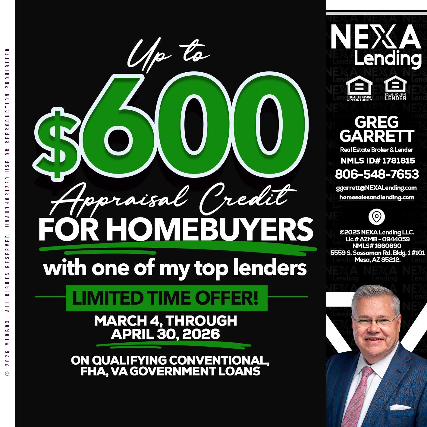 up to $600 - Greg Garrett -Real Estate Broker & Lender