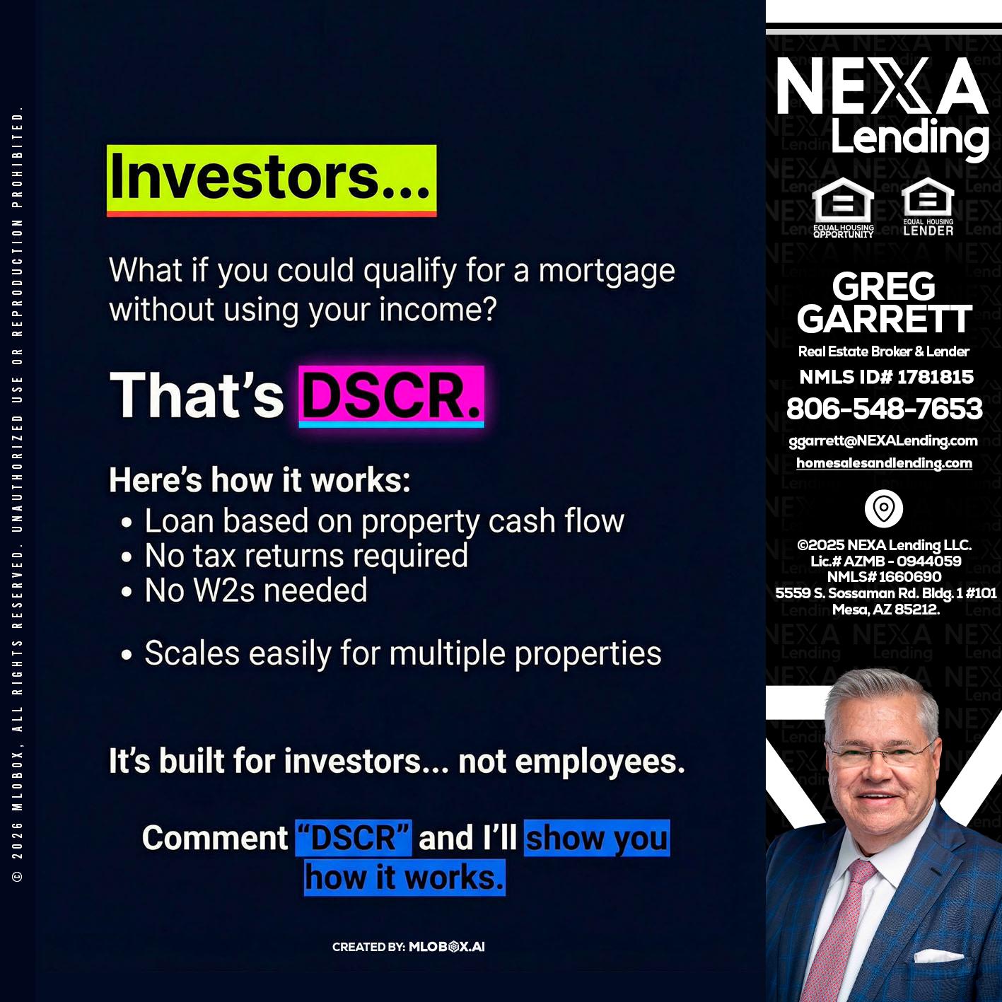 INVESTORS - Greg Garrett -Real Estate Broker & Lender