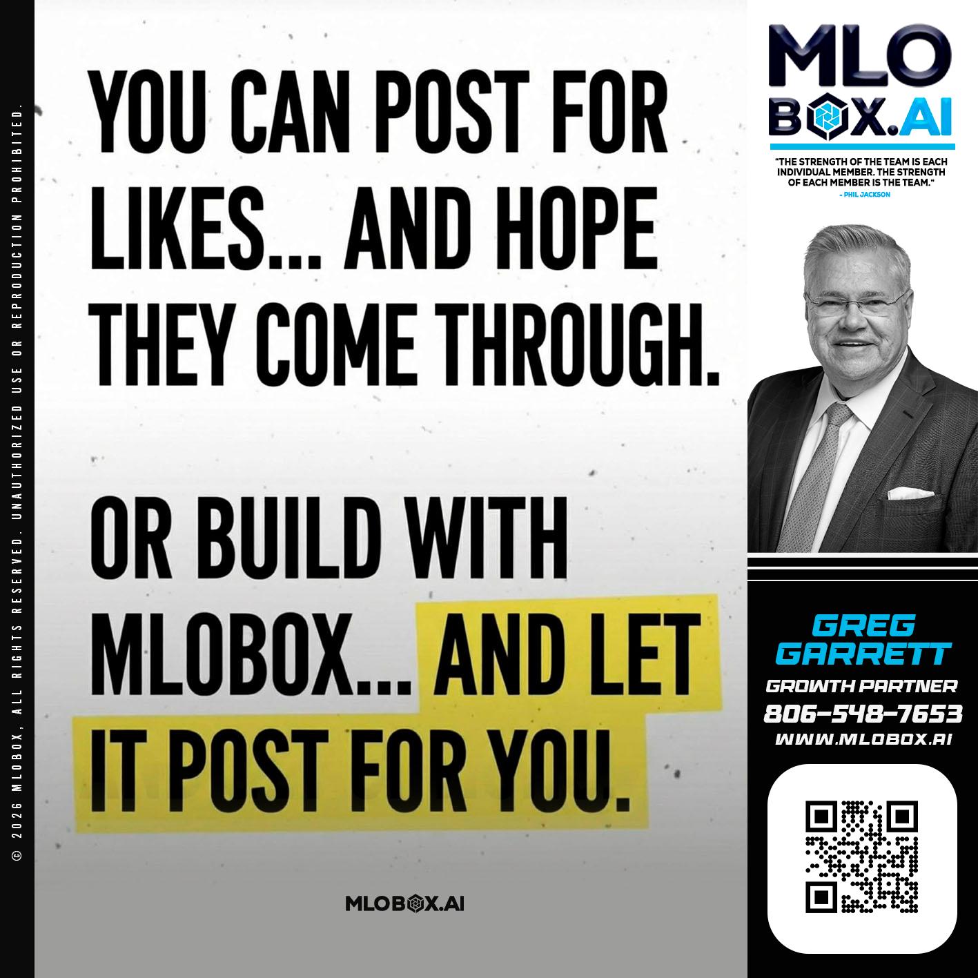 you can post - Greg Garrett -Real Estate Broker & Lender