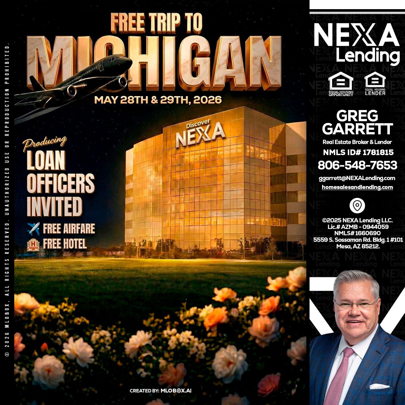 FREE TRIP TO MICHIGAN - Greg Garrett -Real Estate Broker & Lender