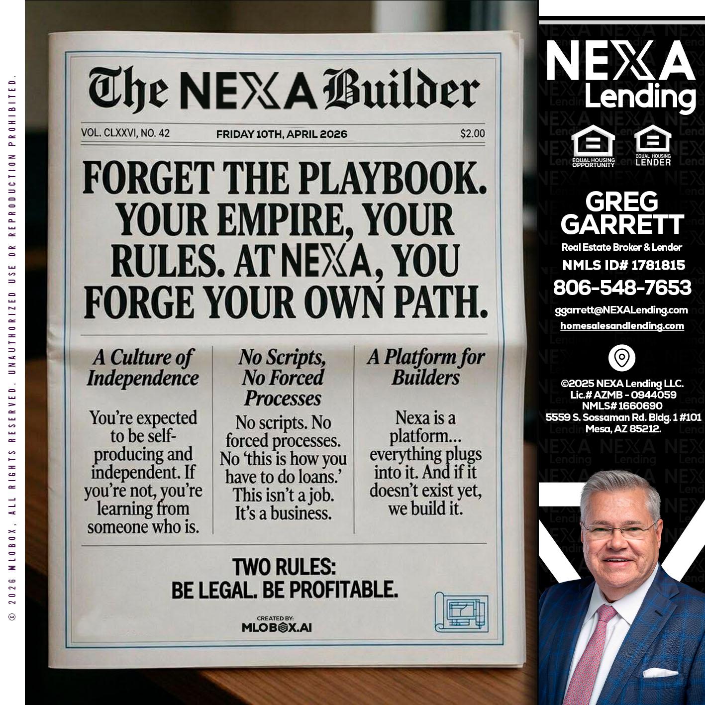 THE NEXA BUILDER - Greg Garrett -Real Estate Broker & Lender