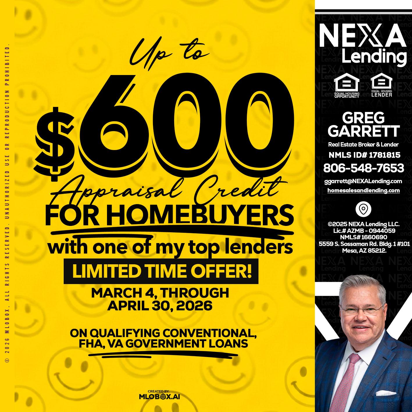 UP TO 600 - Greg Garrett -Real Estate Broker & Lender