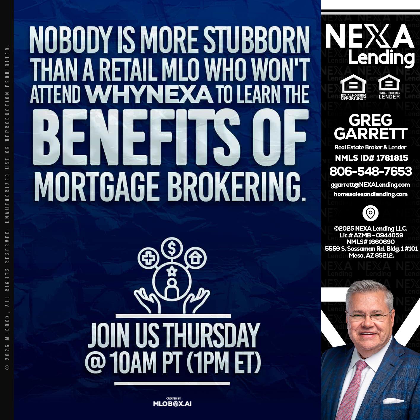 NOBODY IS MORE - Greg Garrett -Real Estate Broker & Lender