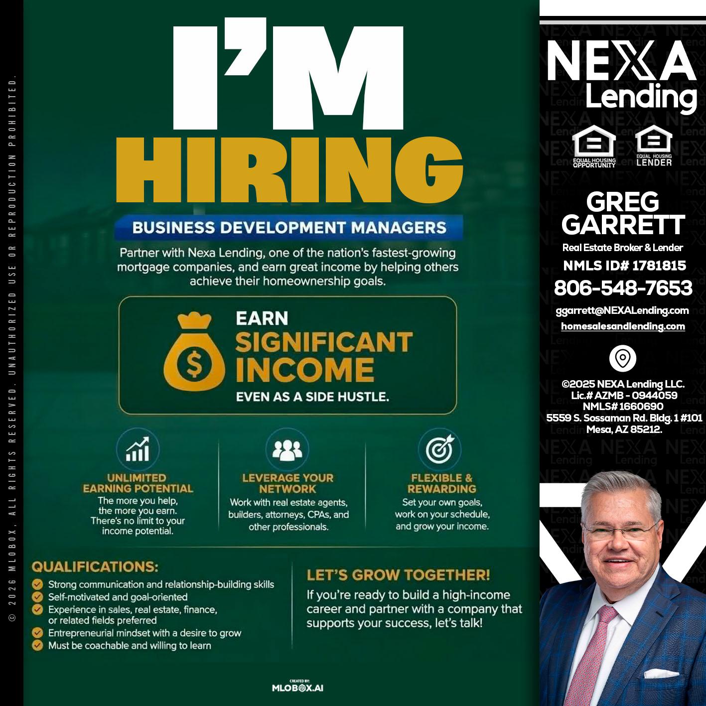 IM HIRING - Greg Garrett -Real Estate Broker & Lender