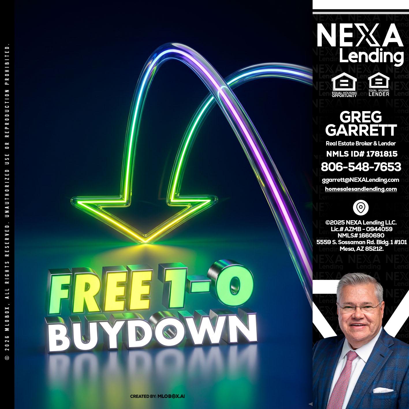 FREE 1-0 BUYDOWN - Greg Garrett -Real Estate Broker & Lender