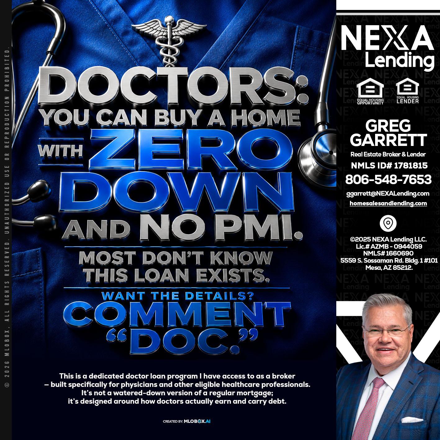 DOCTORS YOU CAN BUY - Greg Garrett -Real Estate Broker & Lender